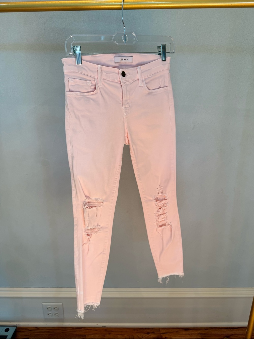 J Brand Light Pink Distressed Skinny Jeans